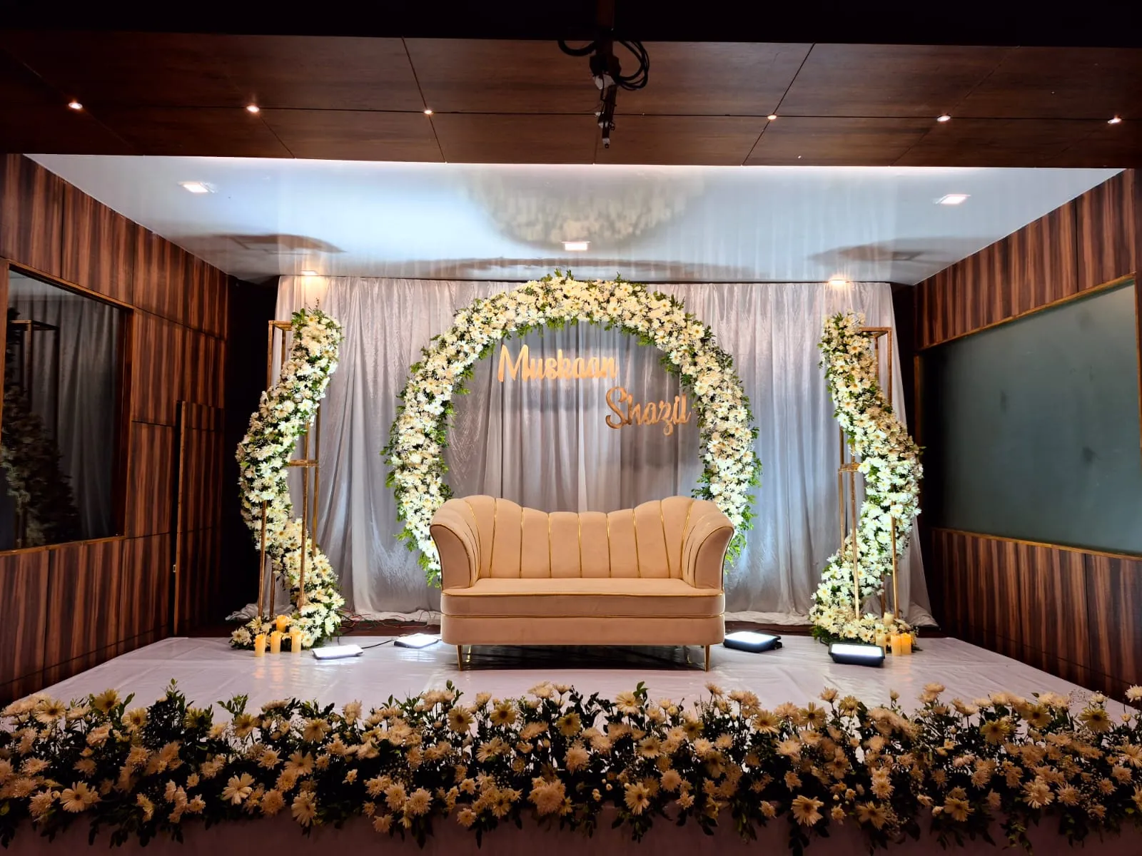 Stage Floral Backdrop Setup